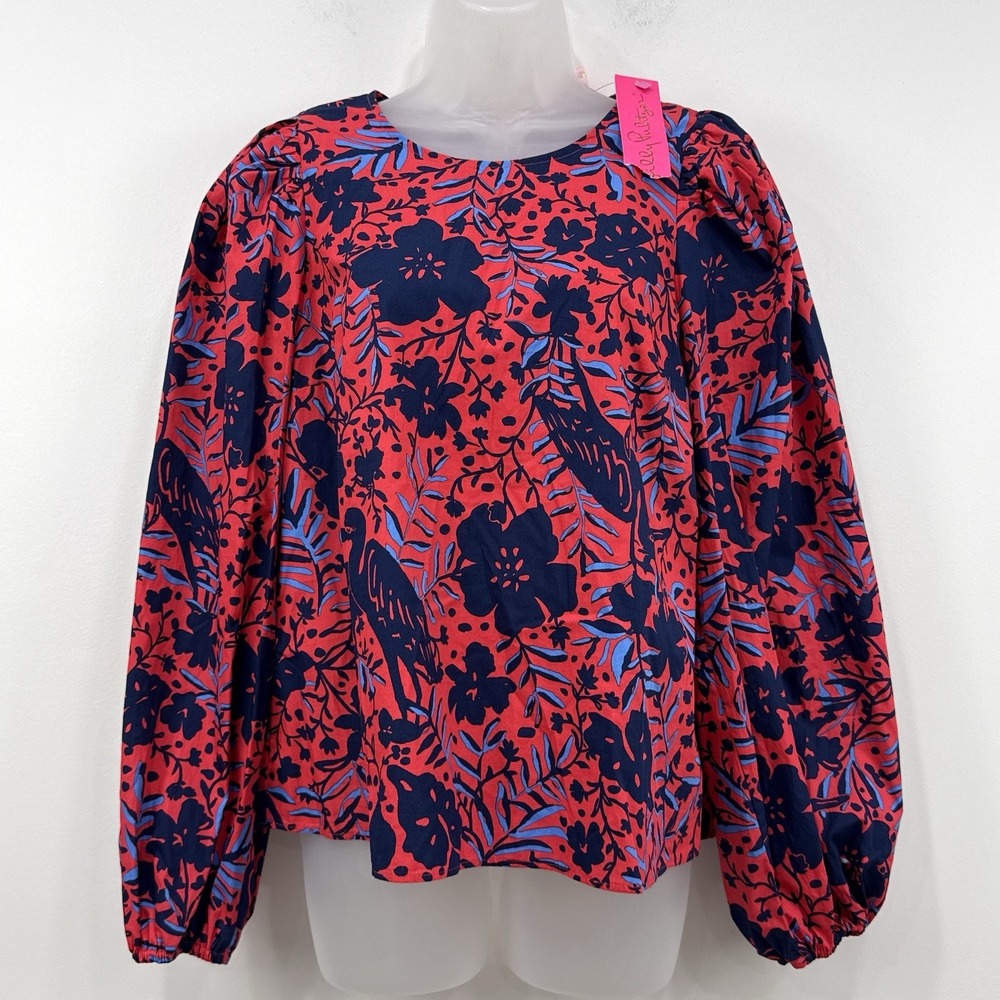 Lilly Pulitzer Lynnley Long Sleeve Top M NWT Heron My Own Resort Preppy Floral